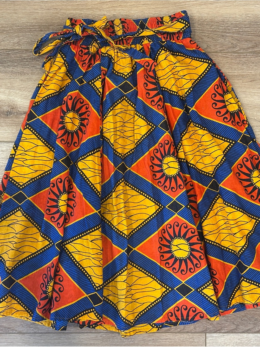 African Heart Geo Print Midi swing circle skirt in Yellow, Blue & Orange